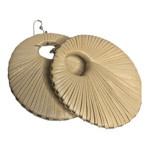 60s Mod Tan Wooden Round‎ Earrings Womens Jewelry Lightweight EUC Vtg